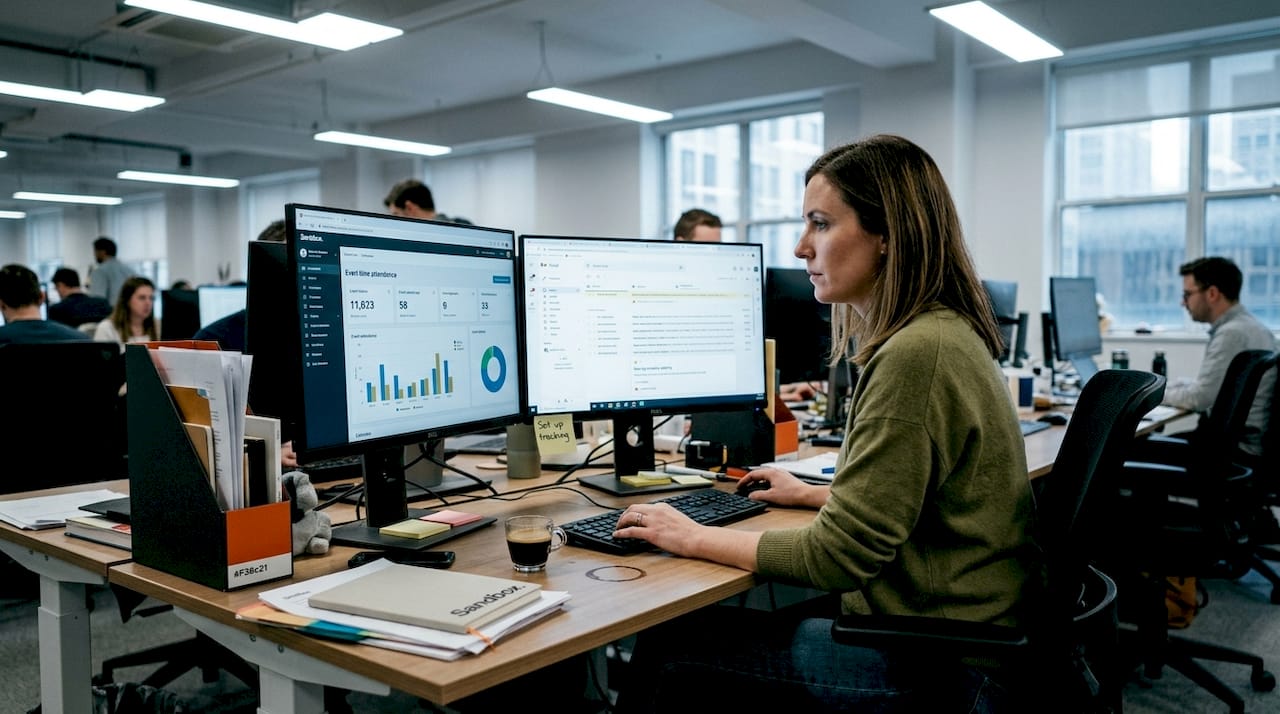 Marketer using AI event analytics dashboard