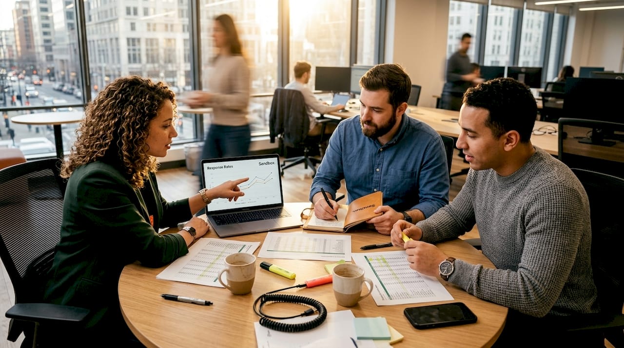 Team analyzing event outreach results