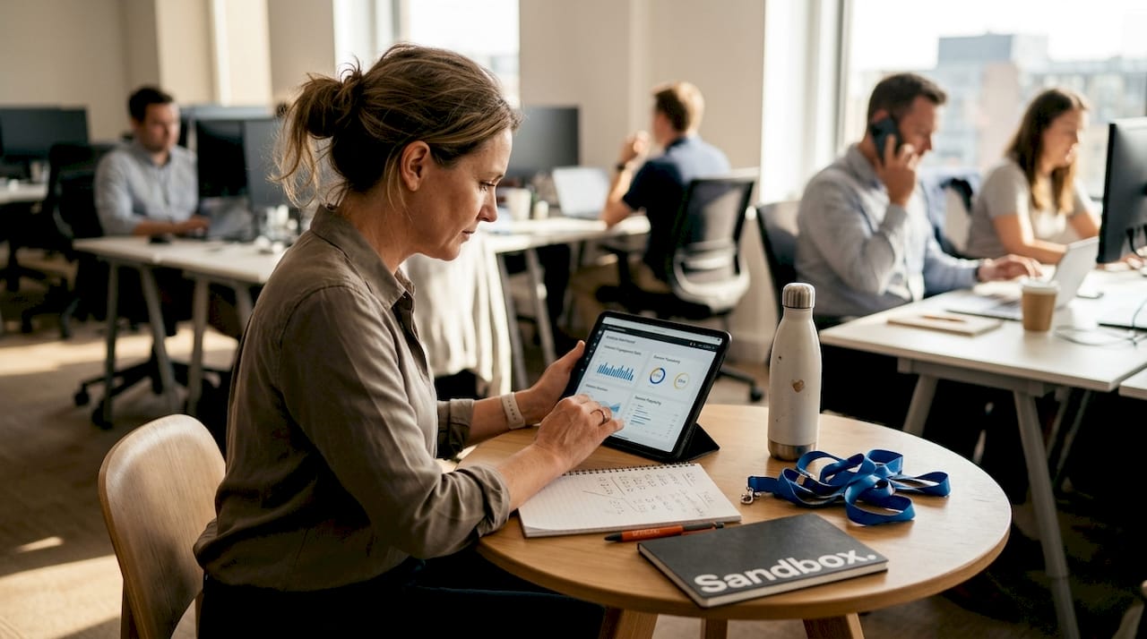 Event manager analyzing attendee engagement data