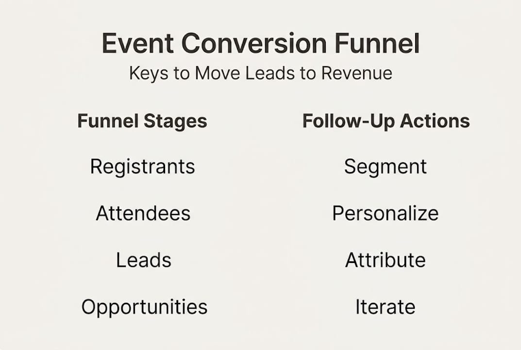 Event conversion funnel stages and actions infographic
