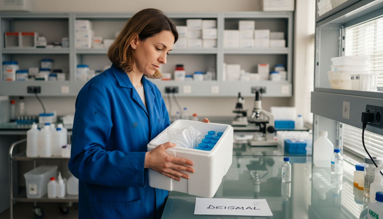 Ένας ειδικός μελετά προσεκτικά δείγμα στο εργαστήριο.