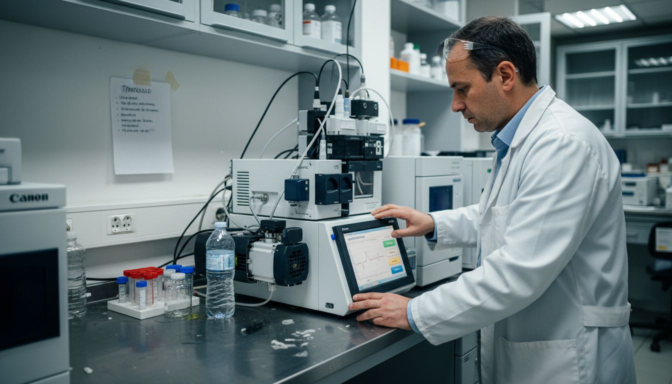 Τεχνικός σε διαδικασία καθαρισμού πεπτιδίων στο εργαστήριο