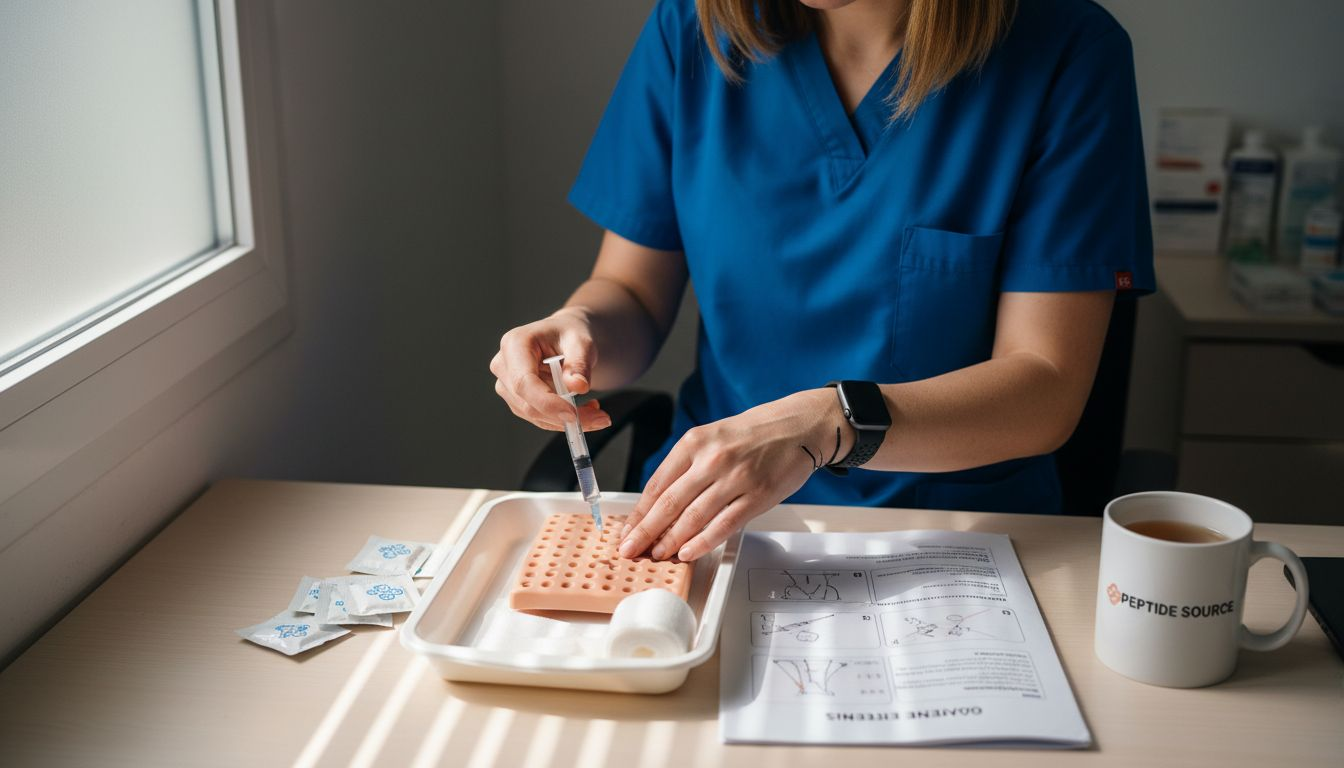 Η νοσηλεύτρια δείχνει βήμα-βήμα τη σωστή διαδικασία έγχυσης τεσαμορελίνης.