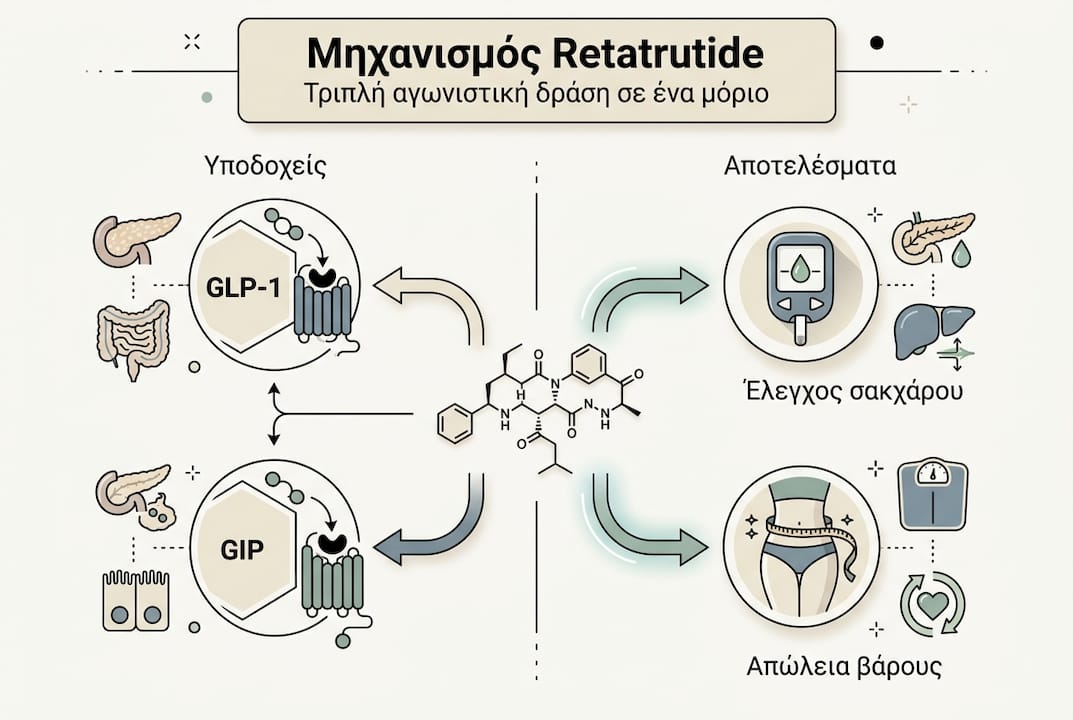 Γραφικό με πληροφορίες για τον τρόπο δράσης και τα αποτελέσματα της ρετατρουτίδης