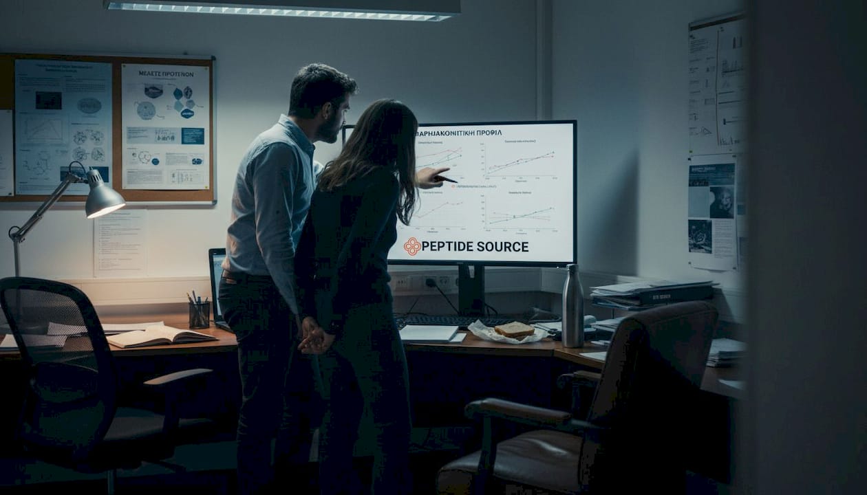 Ερευνητές εξετάζουν και συγκρίνουν τα αποτελέσματα της μελέτης τους μπροστά σε μια οθόνη υπολογιστή.