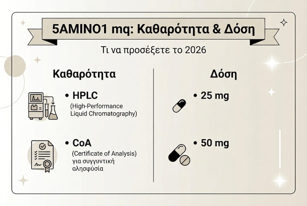 Εικονογράφηση που παρουσιάζει με σαφήνεια τη συγκέντρωση και τη δόση του 5AMINO1 mq