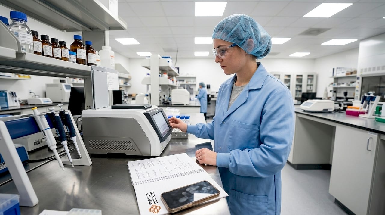 Ένας τεχνικός παρακολουθεί τη λειτουργία του αναλυτή χημικών δειγμάτων.