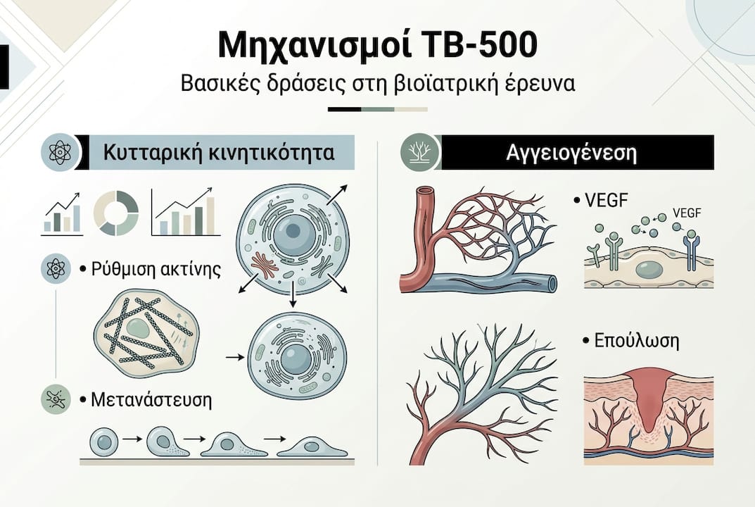 Εικονογραφημένη παρουσίαση των τρόπων δράσης και των επιδράσεων του TB-500