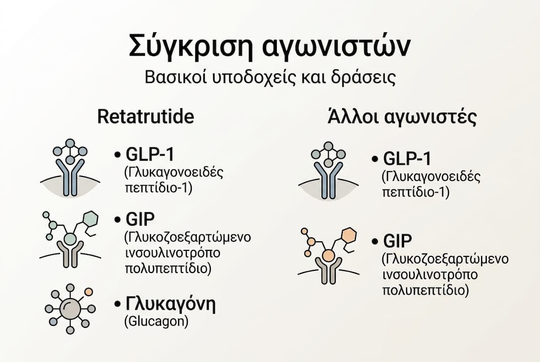 Γραφικό με σύγκριση των μηχανισμών δράσης της ρετατρουτίδης
