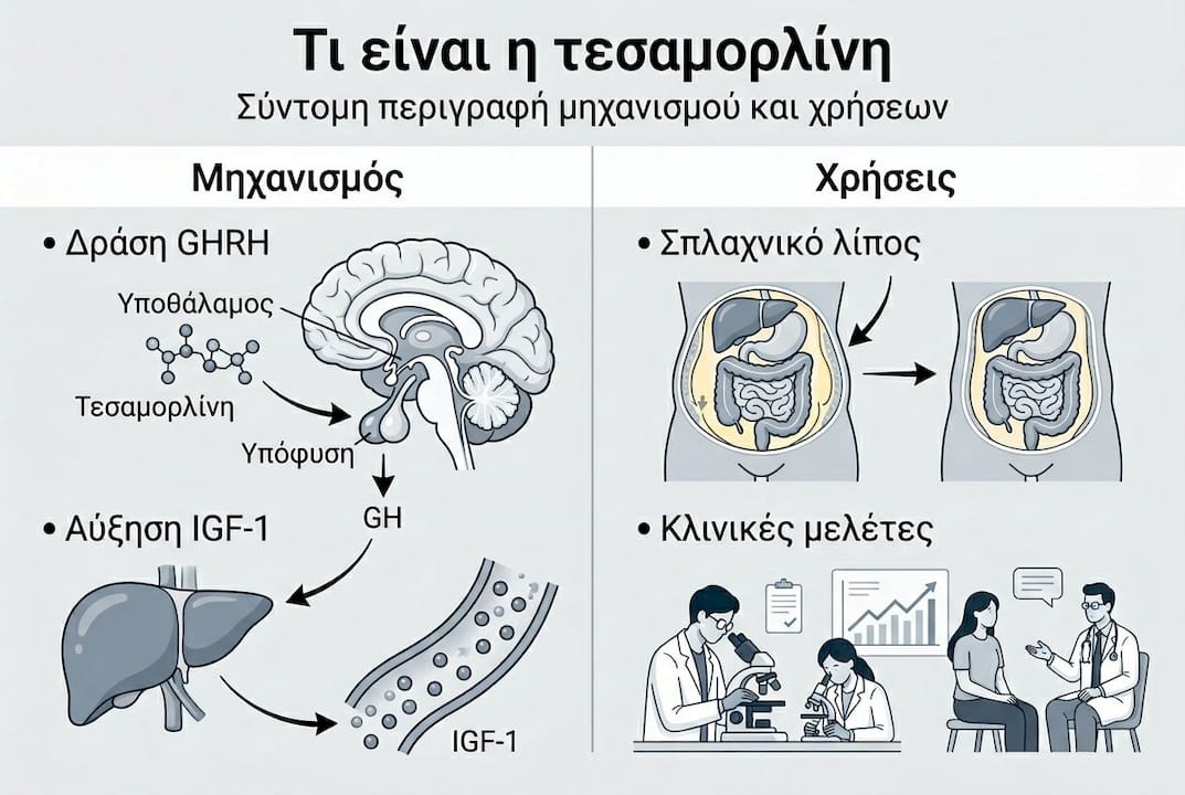 Εικονογραφημένη παρουσίαση για το πώς δρα η τεσαμορελίνη και σε ποιες περιπτώσεις χρησιμοποιείται