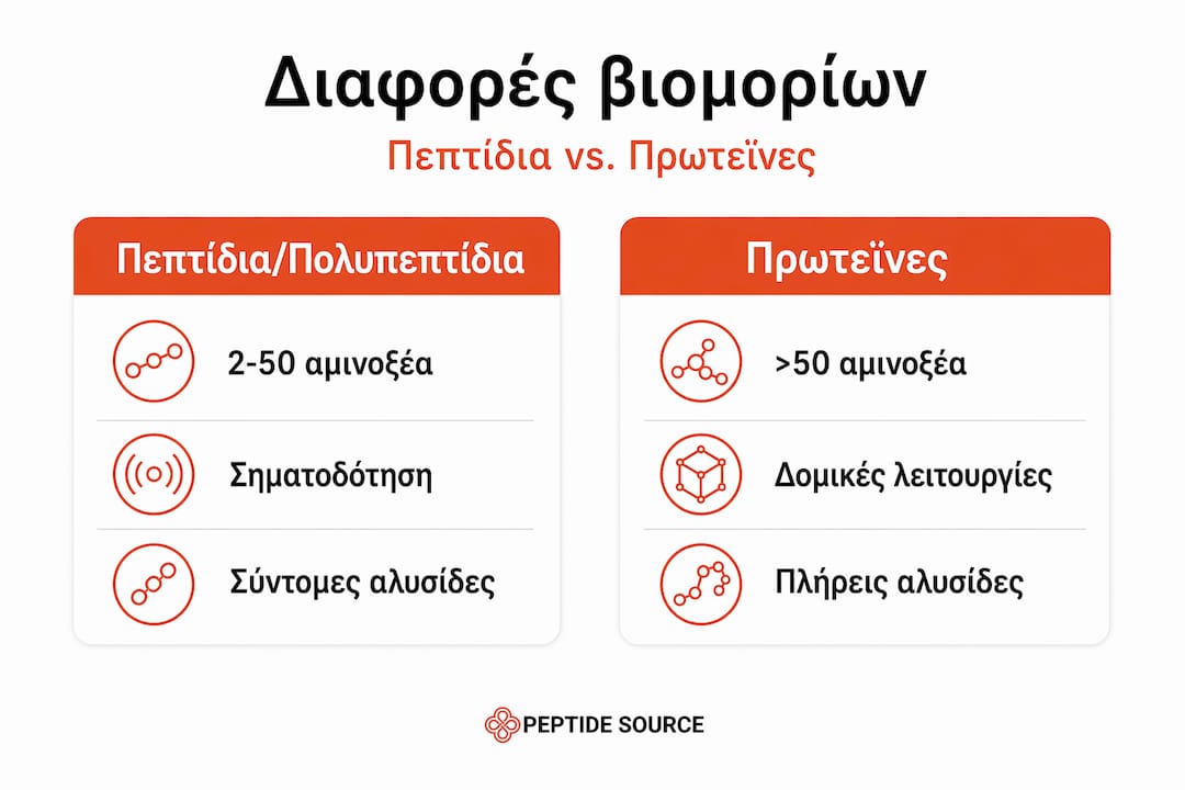 Εικονιστική παρουσίαση: Ποια είναι οι βασικές διαφορές ανάμεσα στα πεπτίδια και τις πρωτεΐνες;