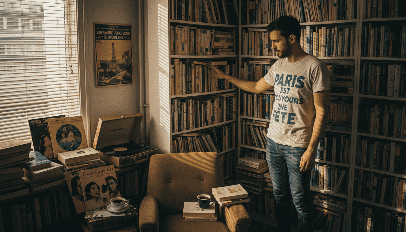 Un jeune homme feuillette des romans d’amour entre garçons.