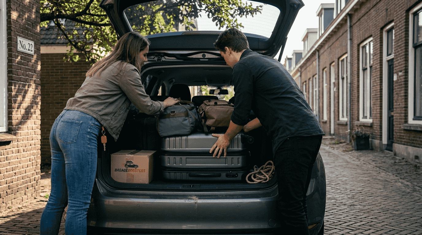 Zorg dat je de koffers goed verspreid in de auto legt, zodat de wagen in balans blijft.