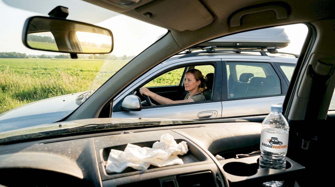 Automobilist gaat op pad met dakkoffer op het dak