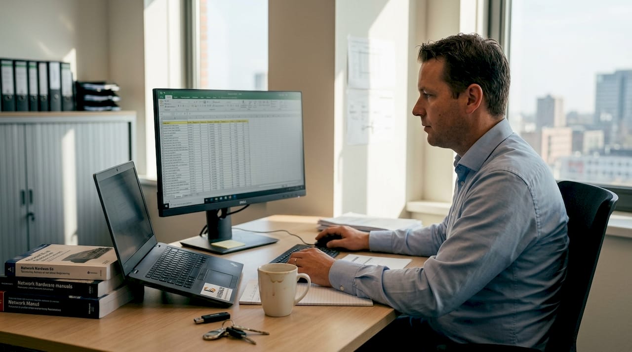 Man bekijkt een spreadsheet ter voorbereiding op het netwerkbeheer.