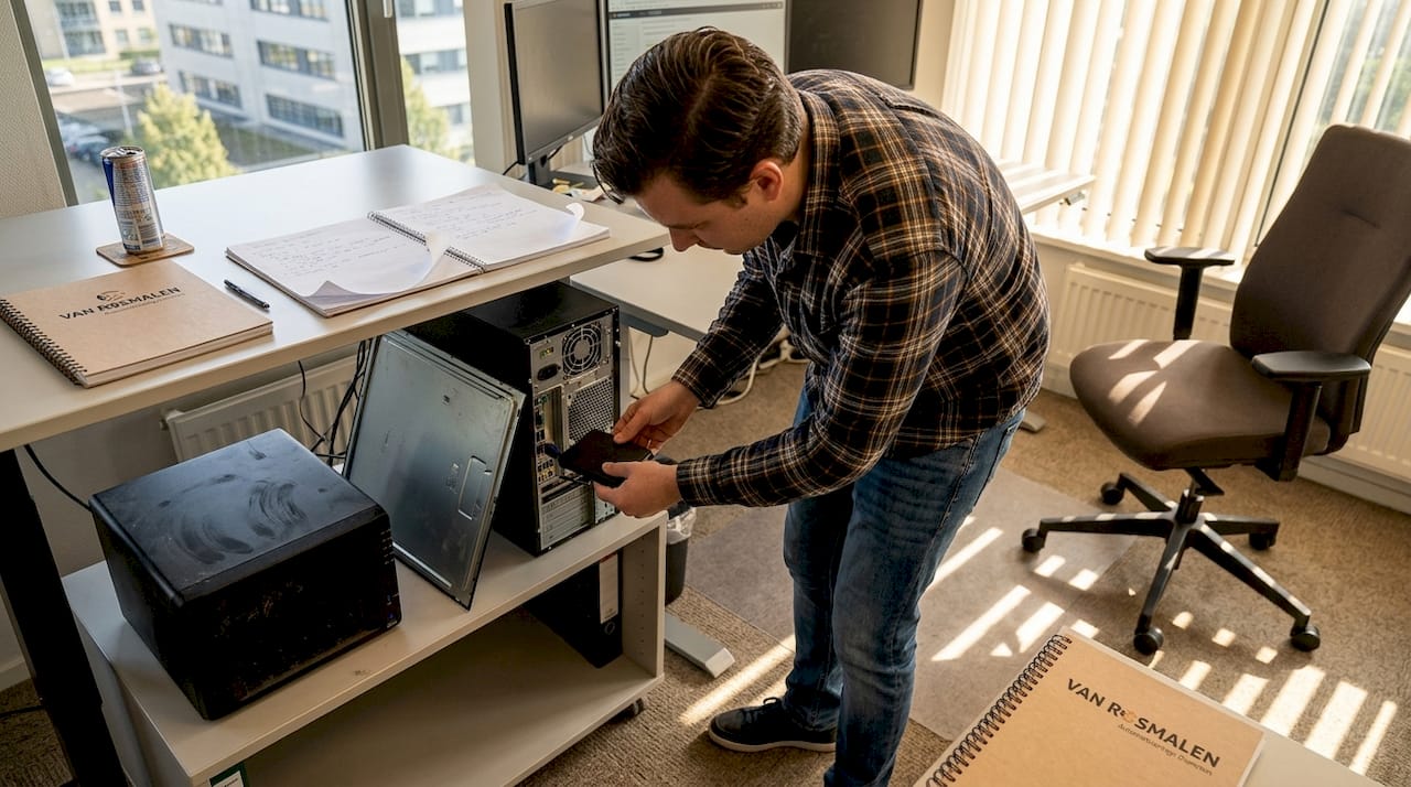 De lokale back-up apparatuur wordt geïnstalleerd en aangesloten.