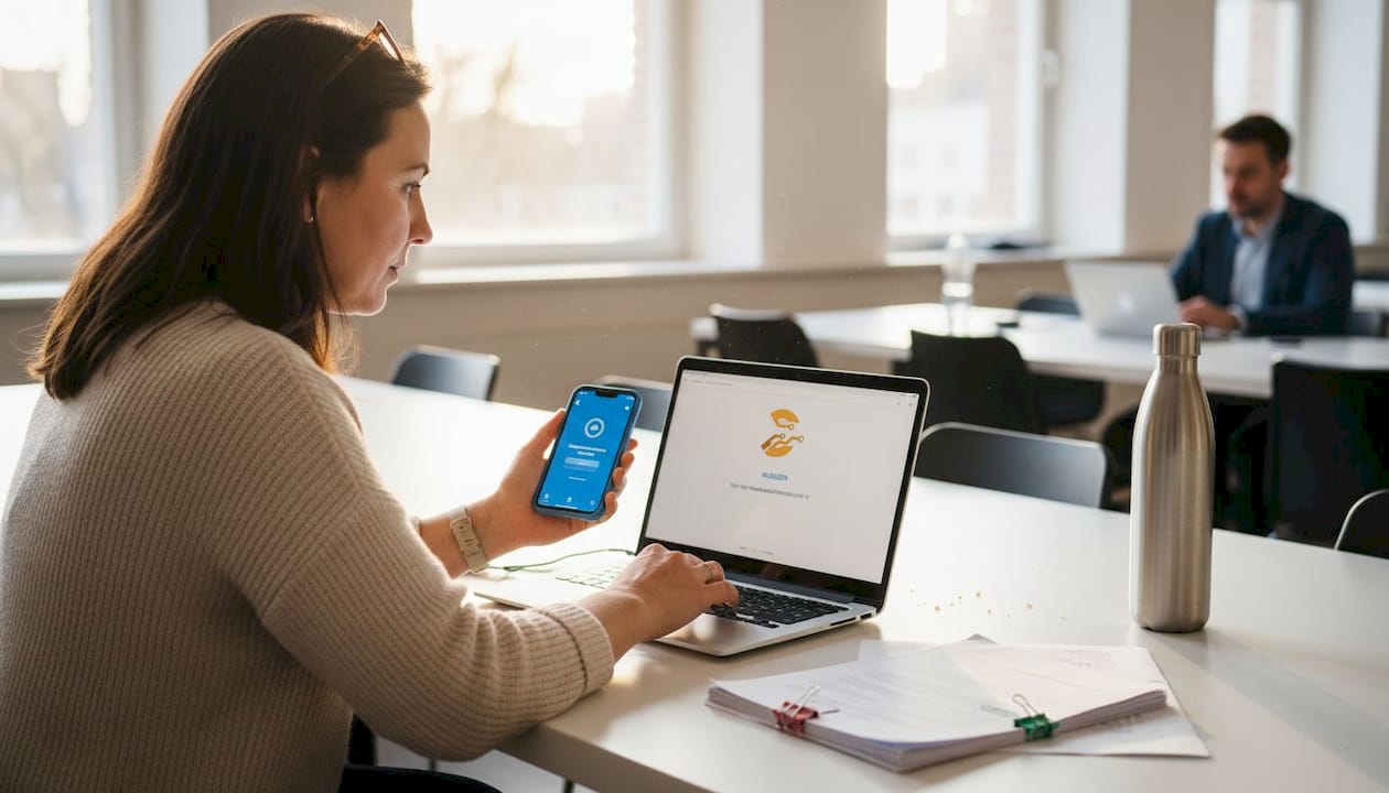 Een vrouw vult haar 2FA-code in via een app op haar telefoon.