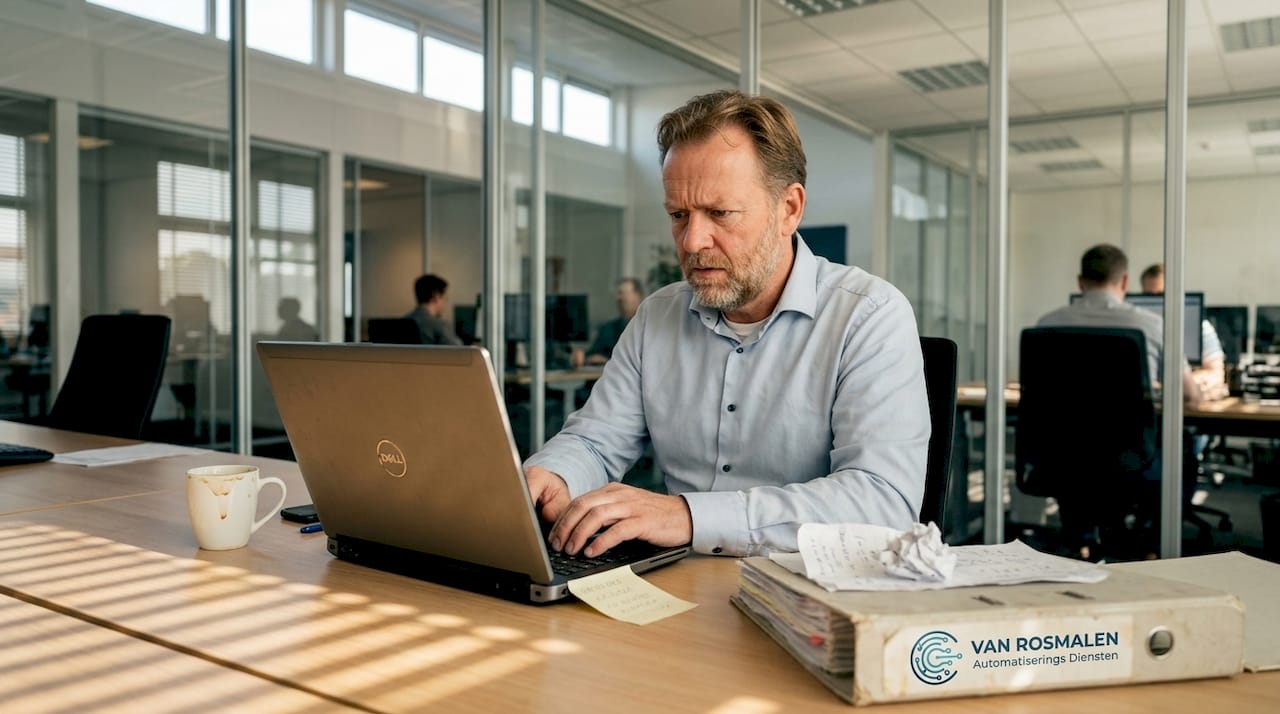 Man zit aan zijn bureau en bekijkt verdachte e-mail