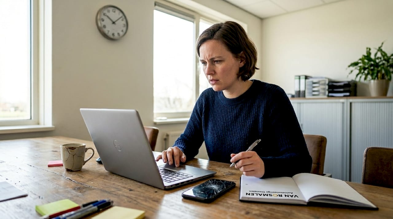 De manager bekijkt een beveiligingsmelding die binnen is gekomen op kantoor.