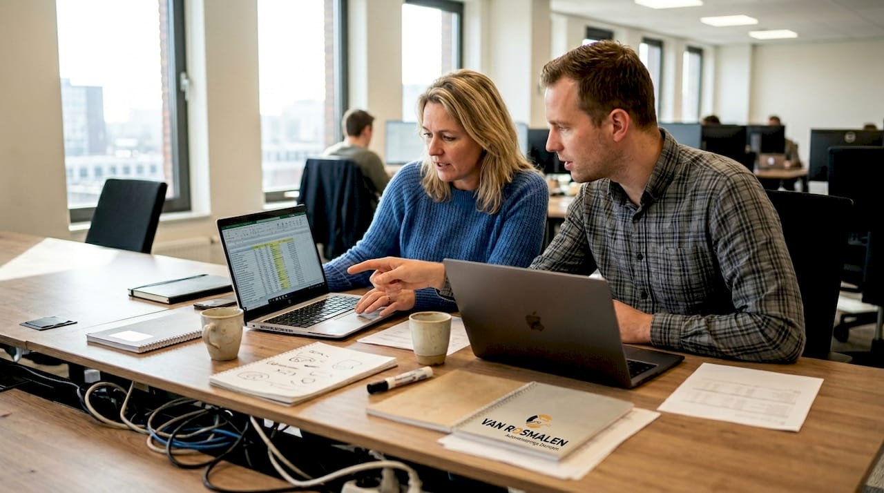 Collega’s werken samen op hun laptops en maken gebruik van handige cloudoplossingen.