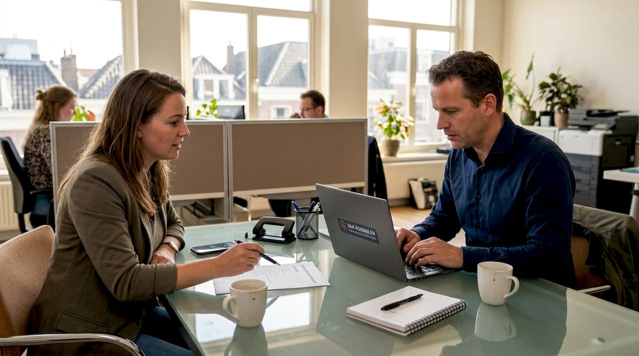 IT-consultant en manager overleggen tijdens een werkoverleg