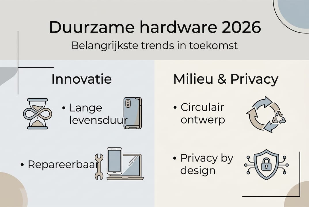 Visuele weergave van de belangrijkste duurzame hardwaretrends voor 2026