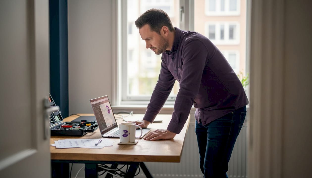 Een IT’er is bezig met het onderhoud van een computer.