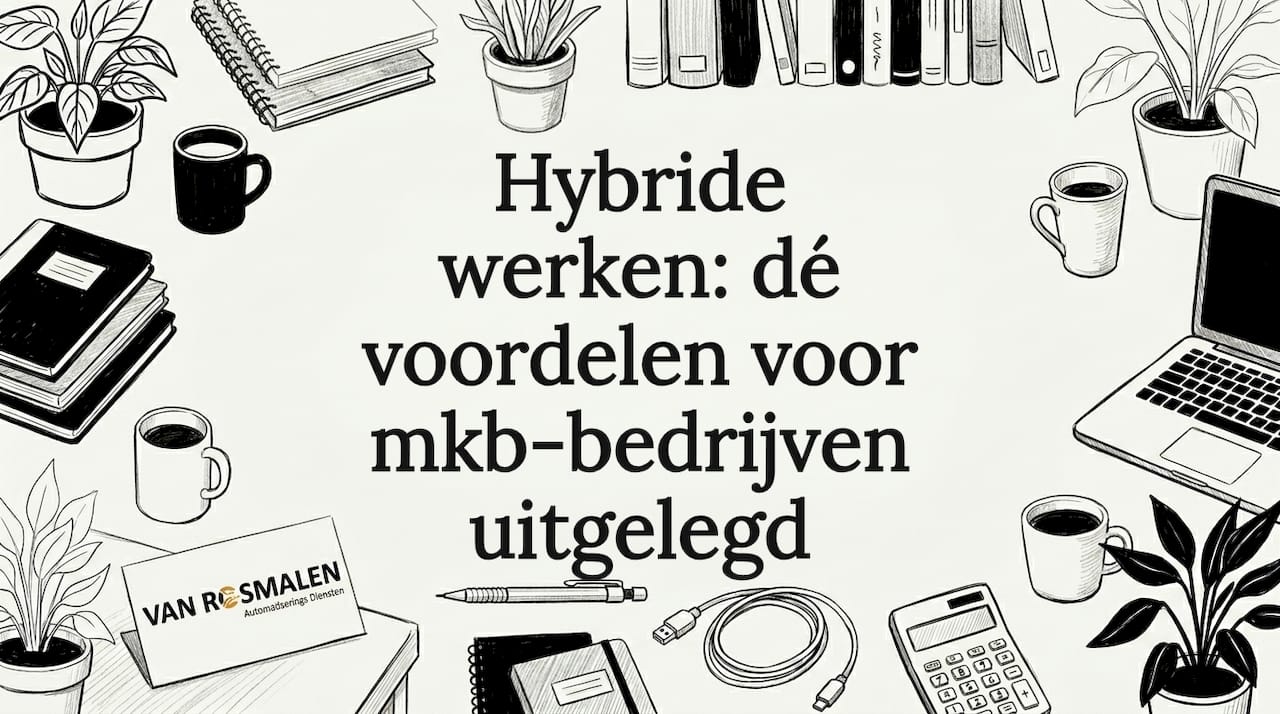 Sfeervolle, handgetekende titelkaart voor hybride werken