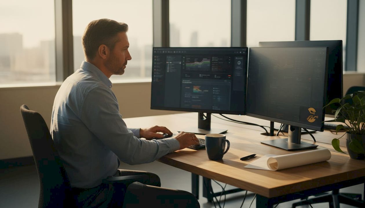 Op kantoor houdt de IT’er de systemen nauwlettend in de gaten.