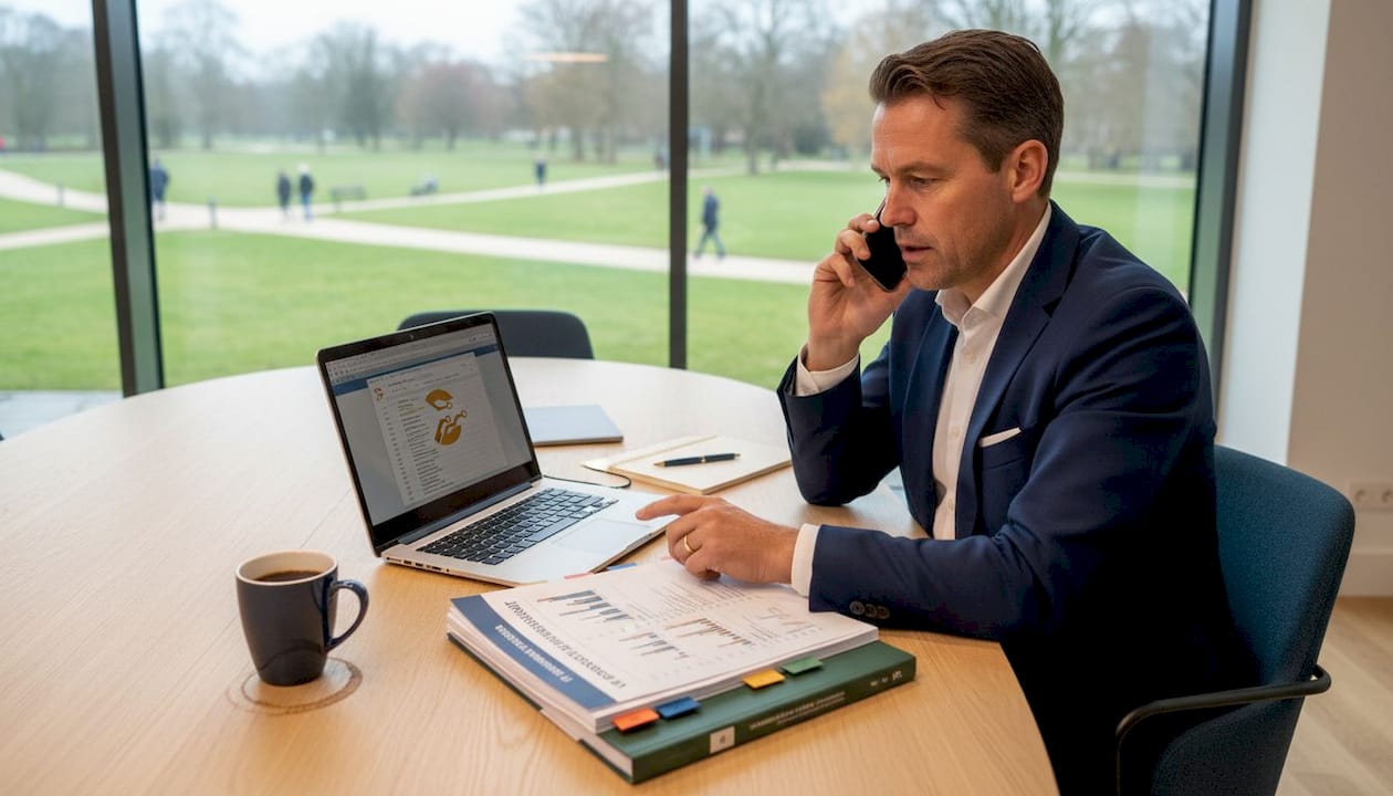 Een manager neemt in een gewone kantoorsetting de continuïteitsplannen door.
