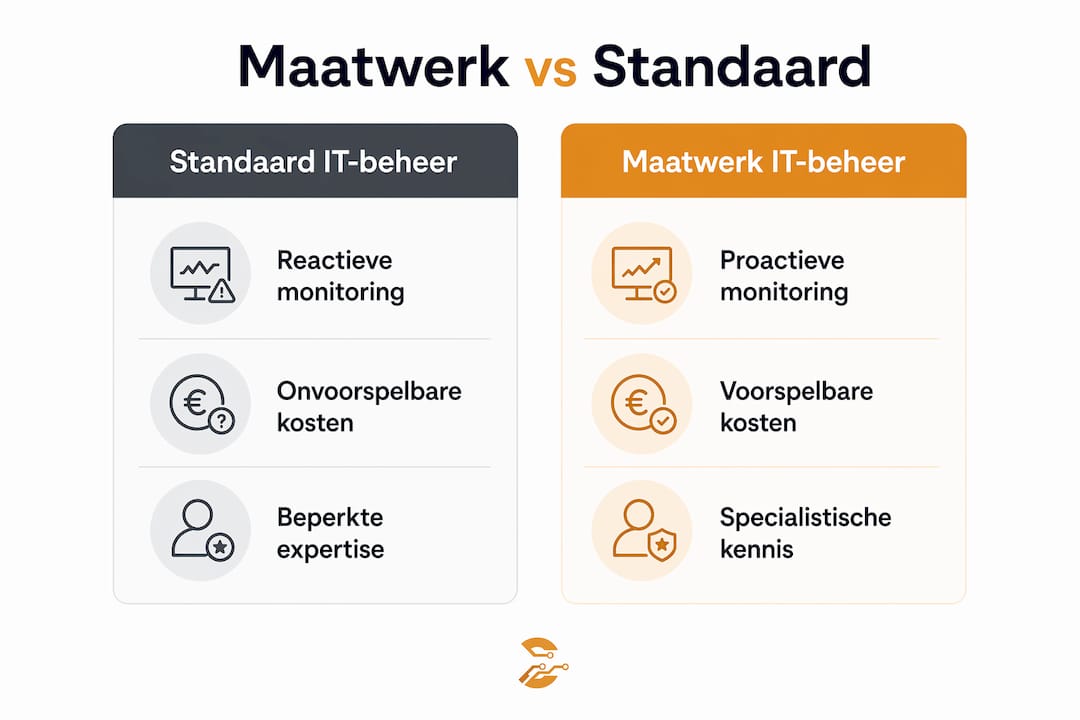 Infographic: maatwerk IT-beheer versus standaard oplossingen – een heldere vergelijking