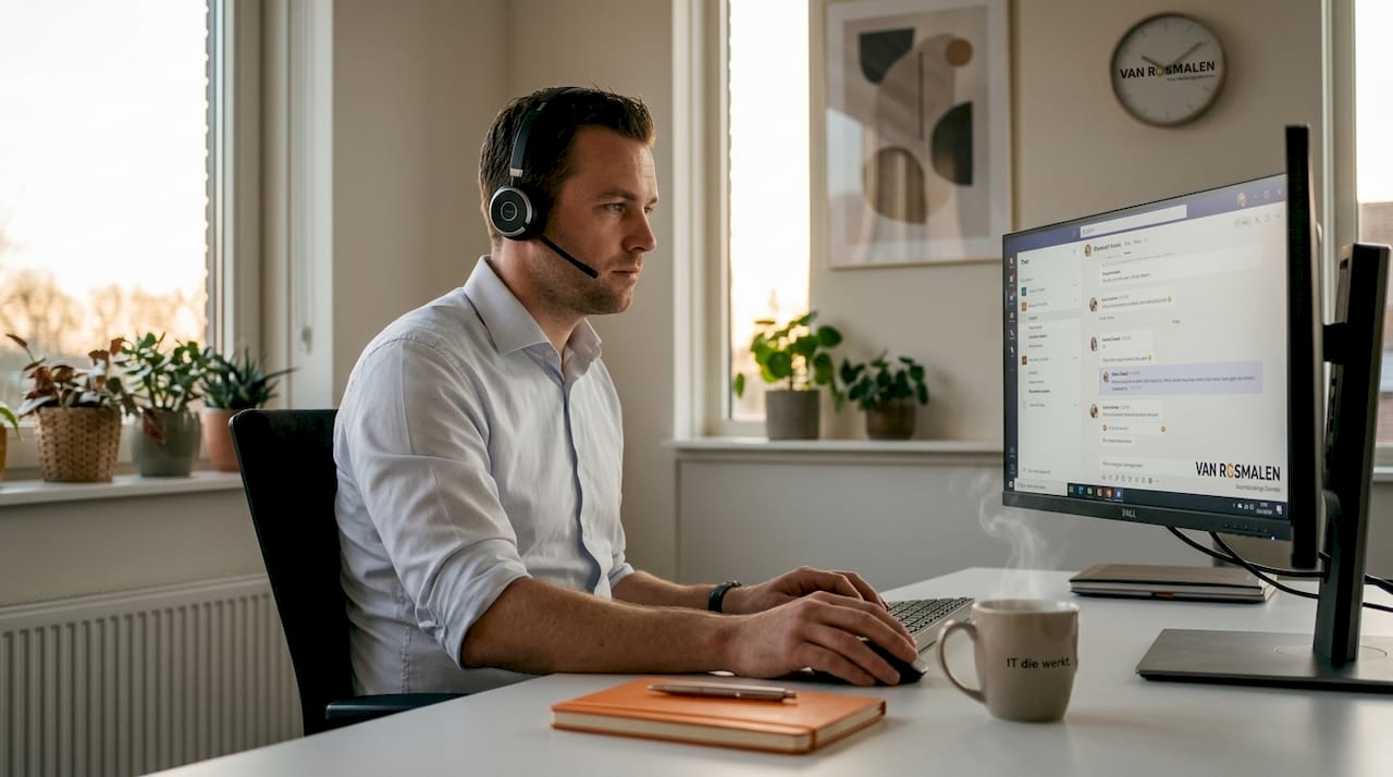 Medewerker werkt vanuit huis via Microsoft Teams.
