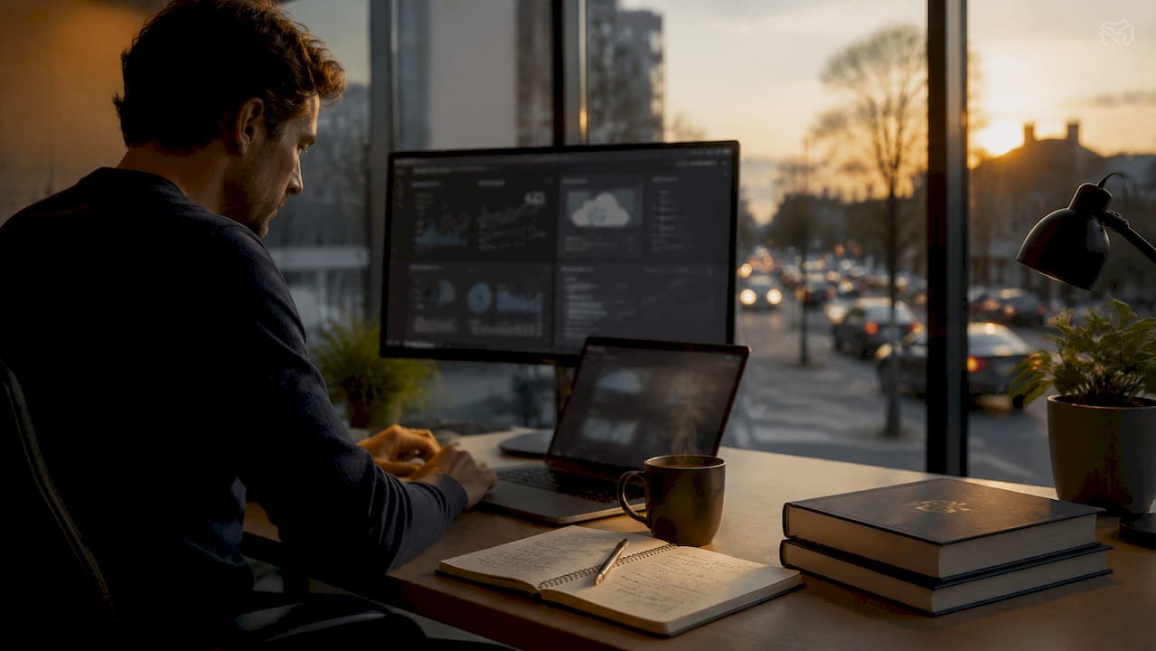 IT-specialist die werkt met cloudgebaseerde analysetools