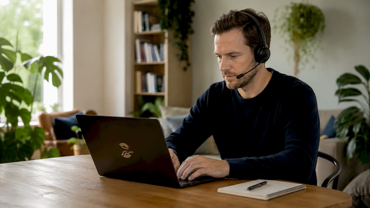 Een IT-specialist aan het werk achter zijn computer op kantoor.
