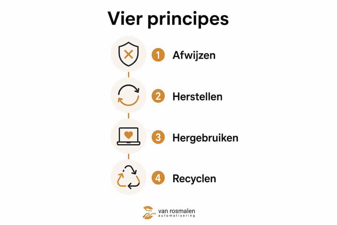 Infographic die de vier belangrijkste principes van duurzaamheid overzichtelijk in beeld brengt