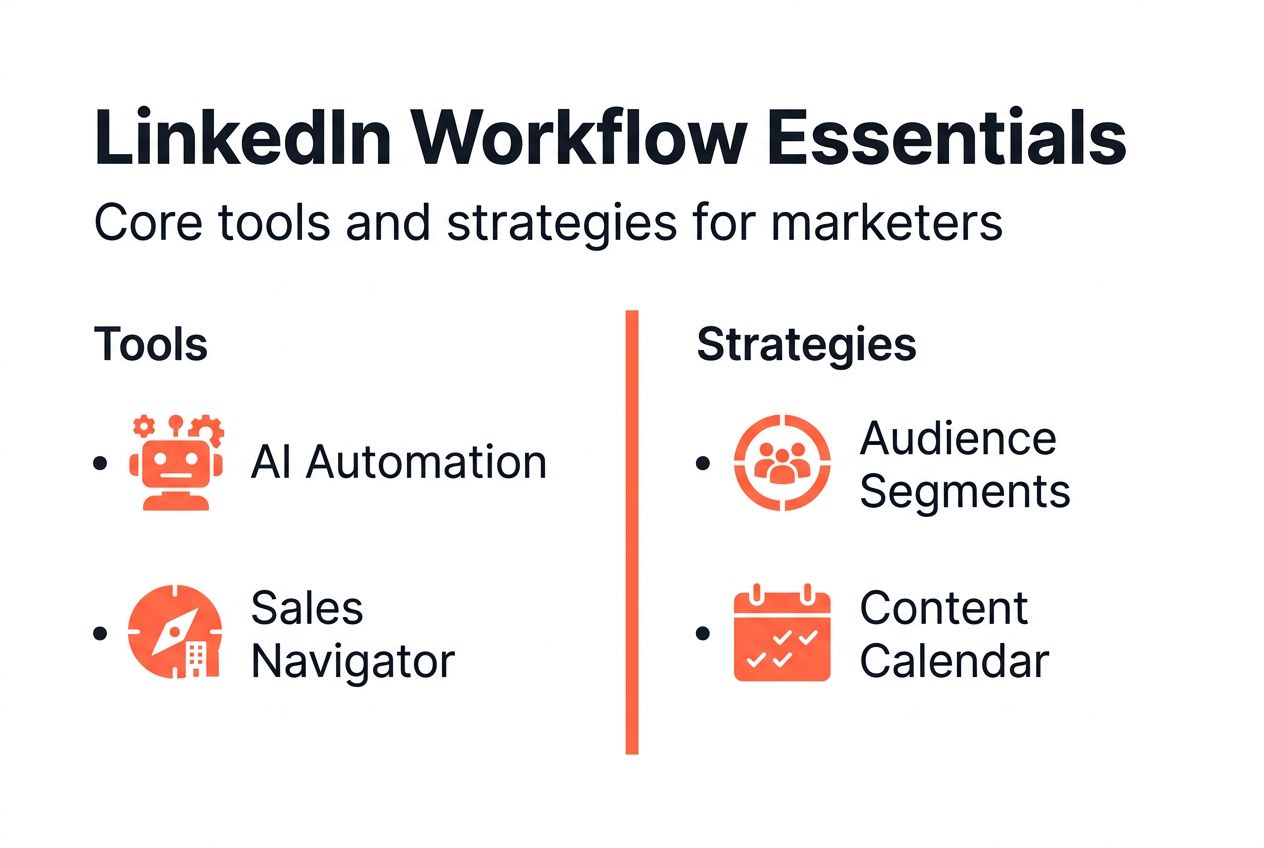 Infographic of LinkedIn workflow core tools and strategies