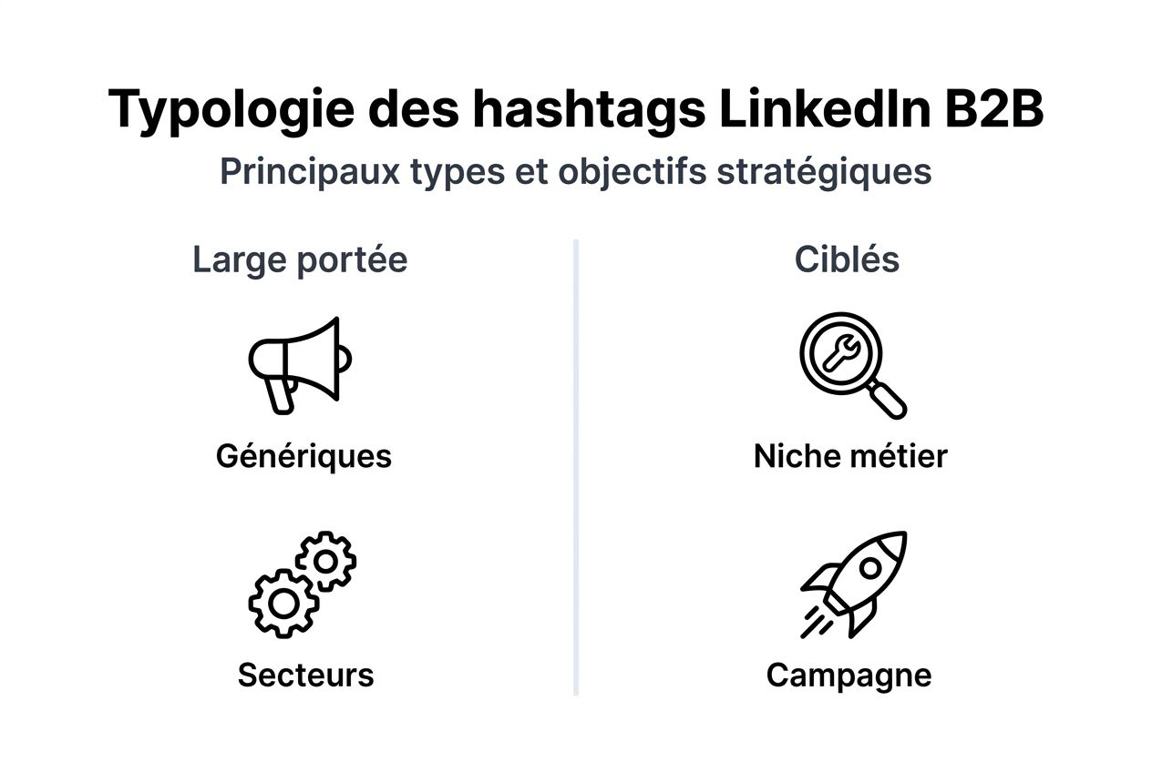 Panorama des différents types de hashtags B2B sur LinkedIn en une infographie