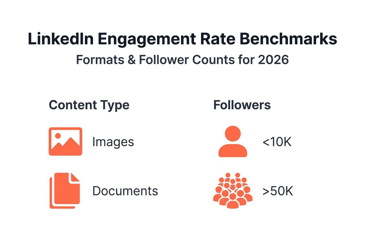 Infographic of LinkedIn engagement benchmarks by type and size