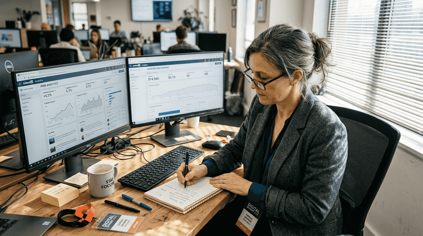 Strategist analyzing LinkedIn campaign engagement