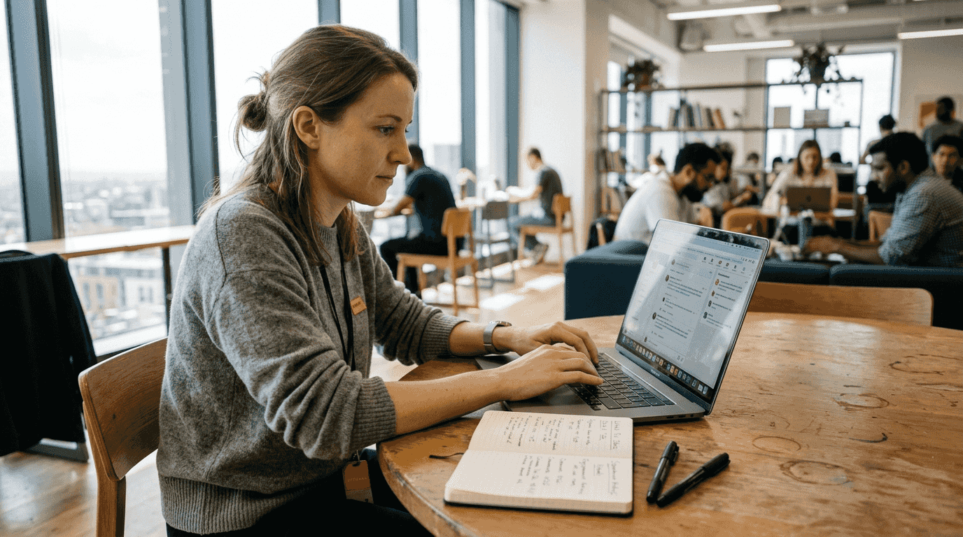 Consultant typing comments on viral post