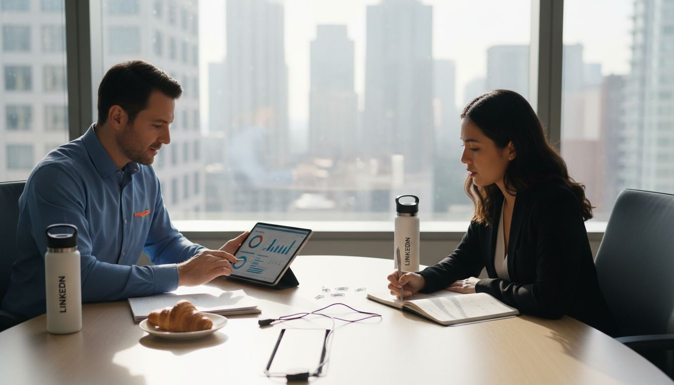 Team reviews LinkedIn influencer metrics in meeting