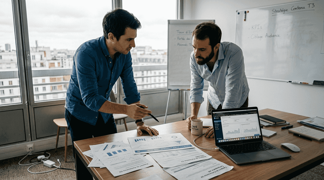 Des responsables marketing en pleine analyse des rapports statistiques LinkedIn