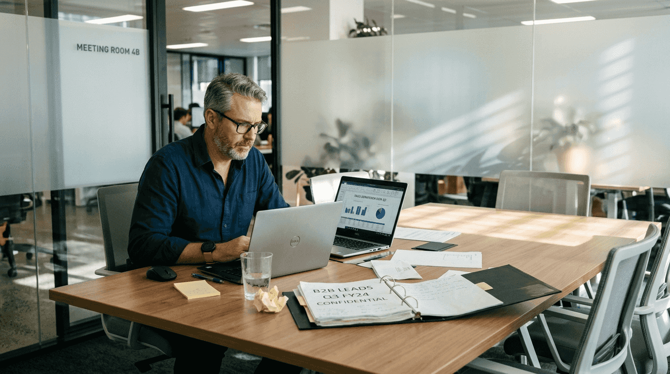 Sales manager studies LinkedIn conversion rates