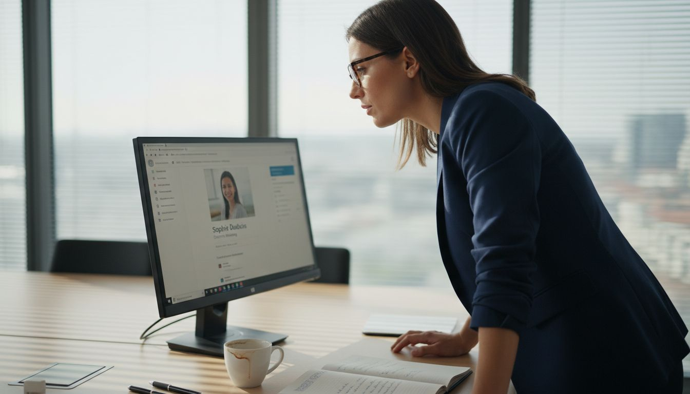 Un professionnel passe en revue un profil LinkedIn lors d’une réunion.