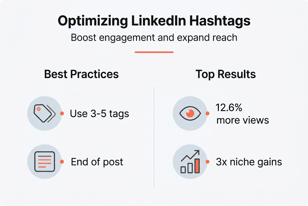 Infographic summarizing LinkedIn hashtag benefits