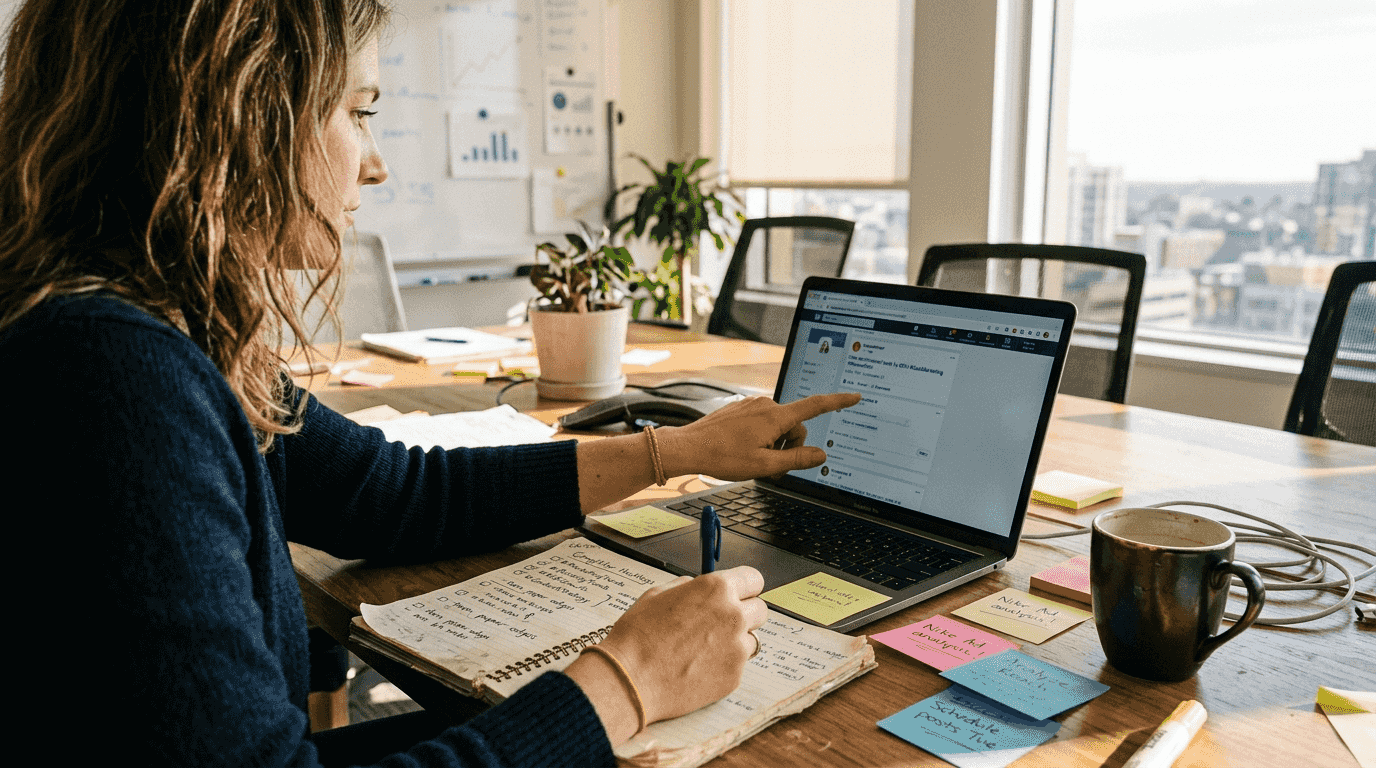 Marketer comparing LinkedIn hashtag strategies