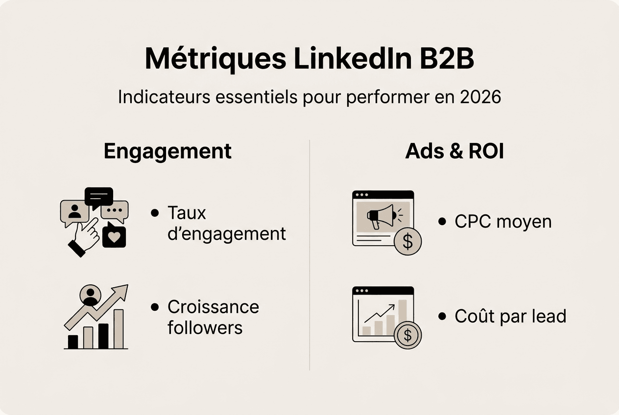 Les indicateurs incontournables pour mesurer l’efficacité de LinkedIn en B2B, présentés en infographie