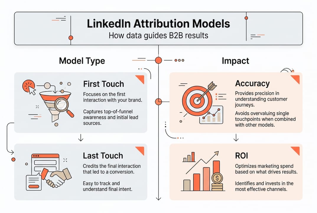 Infographic showing LinkedIn attribution models and impacts