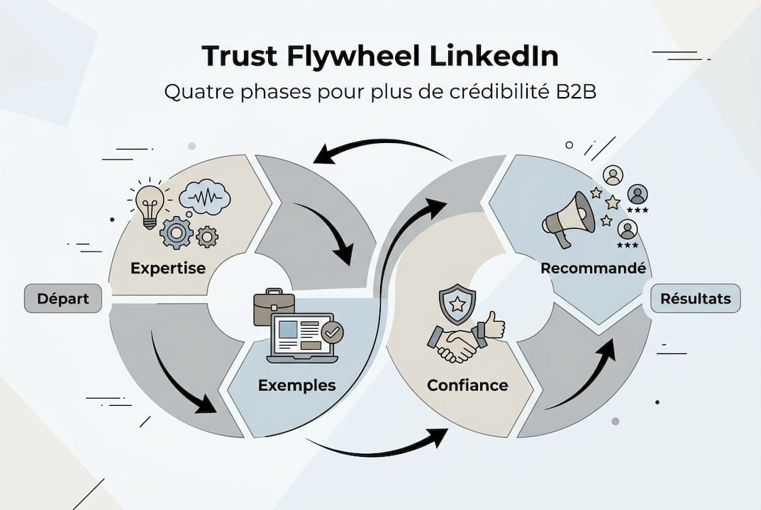 Schéma des différentes étapes du cycle de confiance sur LinkedIn