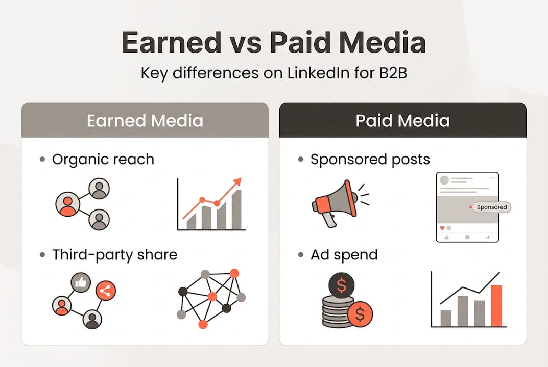 Infographic comparing earned and paid LinkedIn media